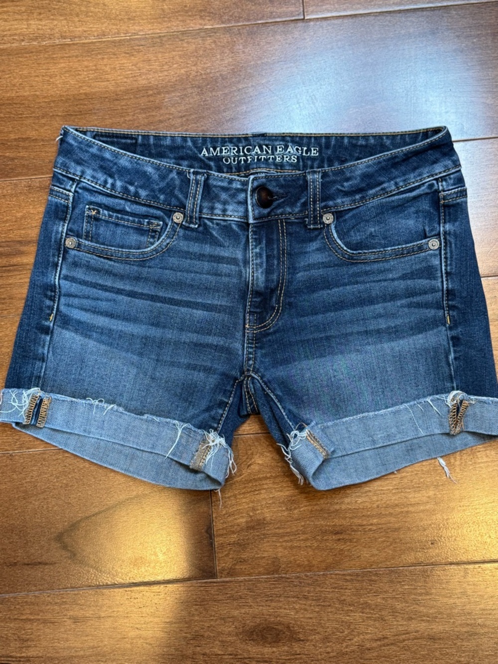 American Eagle Outfitters Midi Indigo Blue Cuffed Denim Shorts